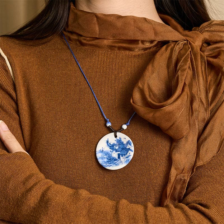 Buddha Stones Ethnic Peony Peach Blossoms Lotus Symbol Ceramics Necklace Enlightenment Pendant - image 17