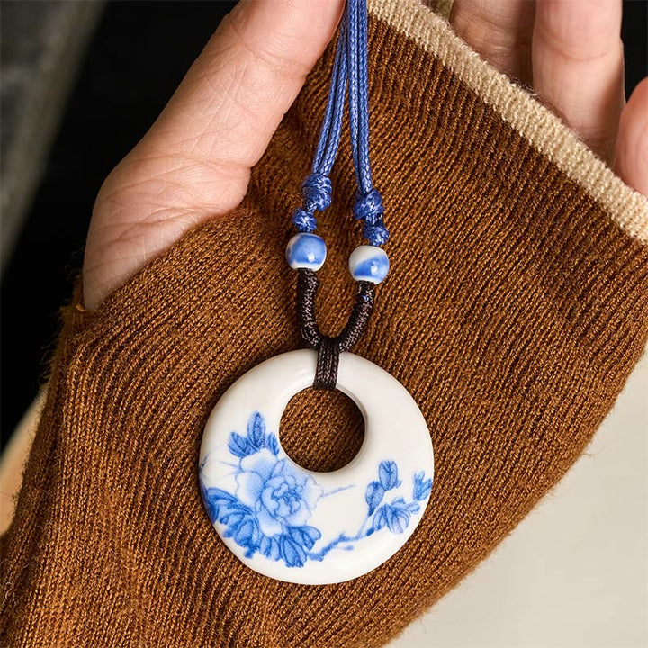 Buddha Stones Ethnic Peony Peach Blossoms Lotus Symbol Ceramics Necklace Enlightenment Pendant - image 8