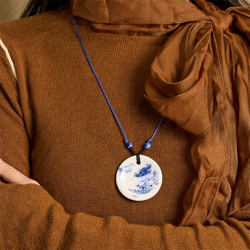 Buddha Stones Ethnic Peony Peach Blossoms Lotus Symbol Ceramics Necklace Enlightenment Pendant - image 22