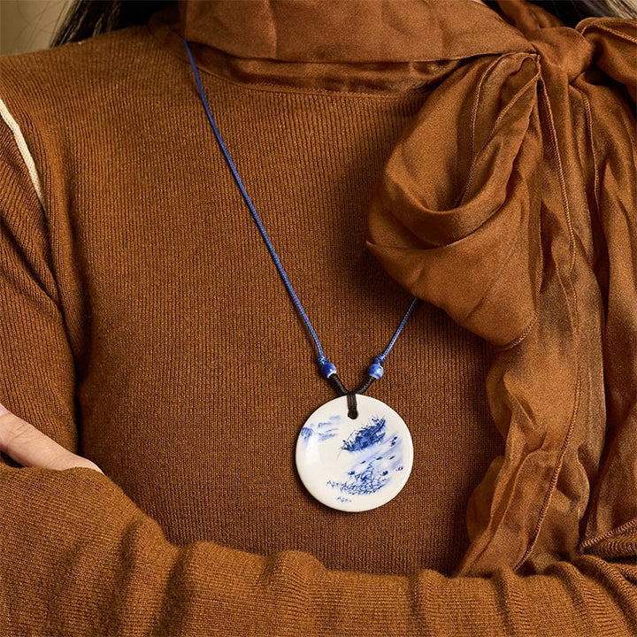 Buddha Stones Ethnic Peony Peach Blossoms Lotus Symbol Ceramics Necklace Enlightenment Pendant - image 22