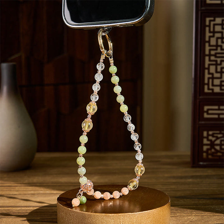 Buddha Stones Cyan Jade White Crystal Harmony Beads Key Chain Phone Hanging Decoration - image 2