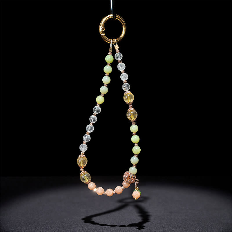 Buddha Stones Cyan Jade White Crystal Harmony Beads Key Chain Phone Hanging Decoration - image 3