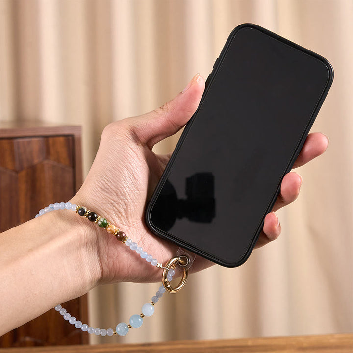 Buddha Stones Fu Character Blue Chalcedony Emotional Balance Key Chain Phone Hanging Decoration - image 4