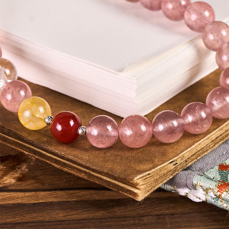 Buddha Stones 8mm Colorful Beads Strawberry Quartz Positive Key Chain Phone Hanging Decoration - image 1