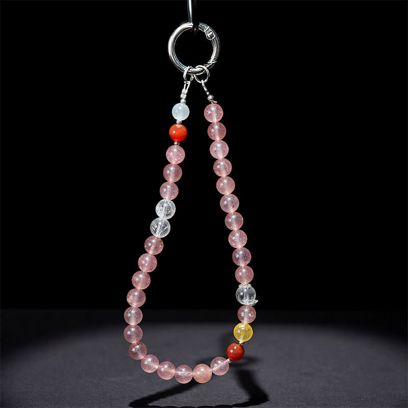 Buddha Stones 8mm Colorful Beads Strawberry Quartz Positive Key Chain Phone Hanging Decoration - image 3