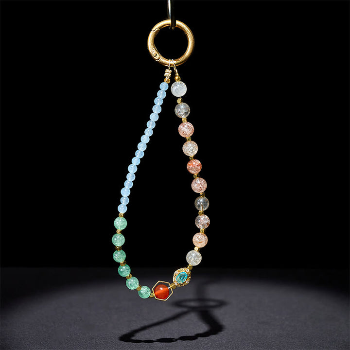 Buddha Stones Super Seven Crystal Blue Chalcedony Beaded Healing Key Chain Phone Hanging Decoration - image 3