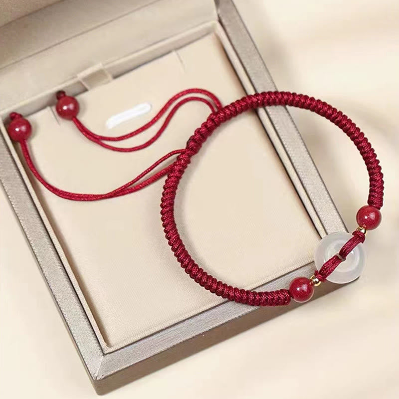 Buddha Stones Peace Buckle White Agate Flat Knot Diamond Knot Red String Connection Bracelet - image 9
