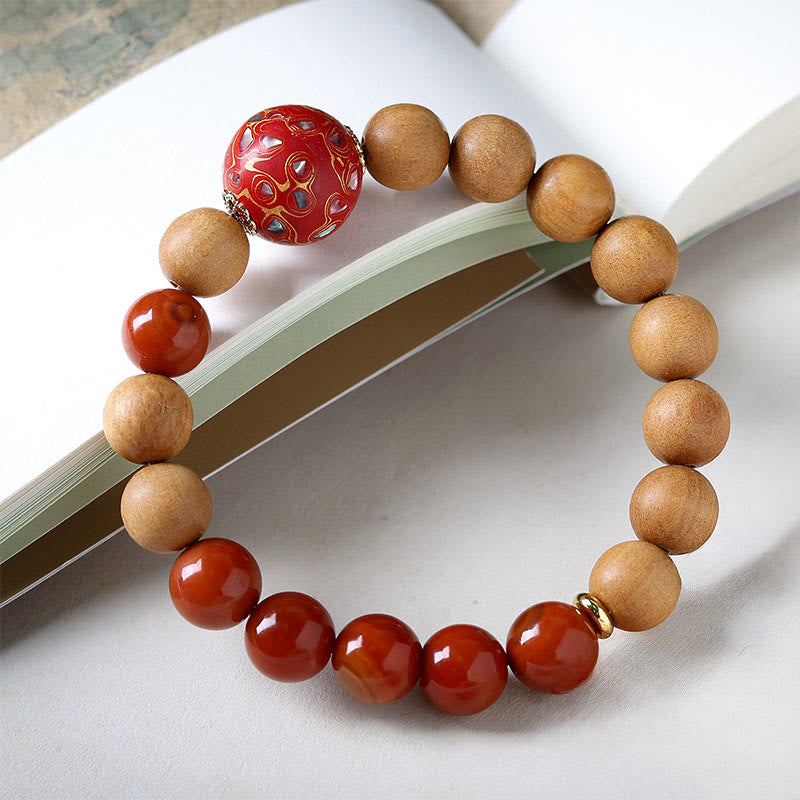 Buddha Stones Lacquer Craft Bead Sandalwood South Red Agated Protection Bracelet - image 2