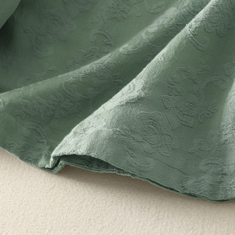 Buddha Stones Jacquard Diagonal Placket Long Sleeve Women's Cotton Linen Buttons Shirt - image 10