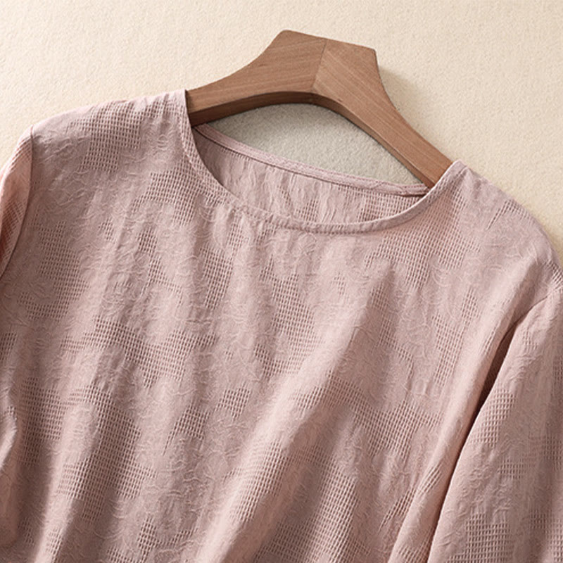 Buddha Stones Jacquard Irregular Hem Pleated Design Women's Cotton Long Sleeve Shirt - image 18