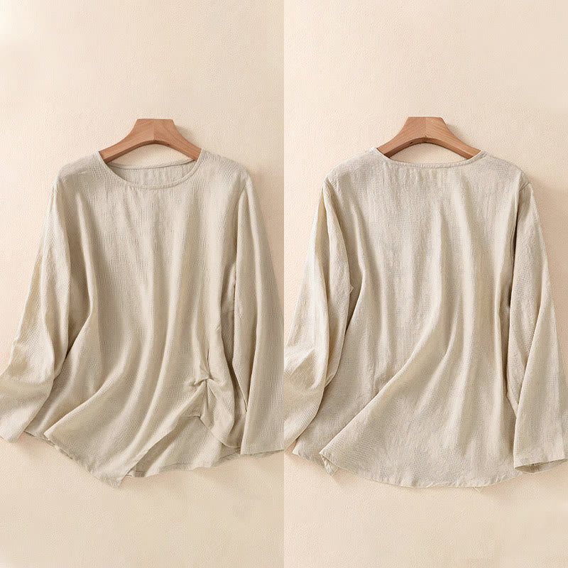 Buddha Stones Jacquard Irregular Hem Pleated Design Women's Long Sleeve Shirt - image 32