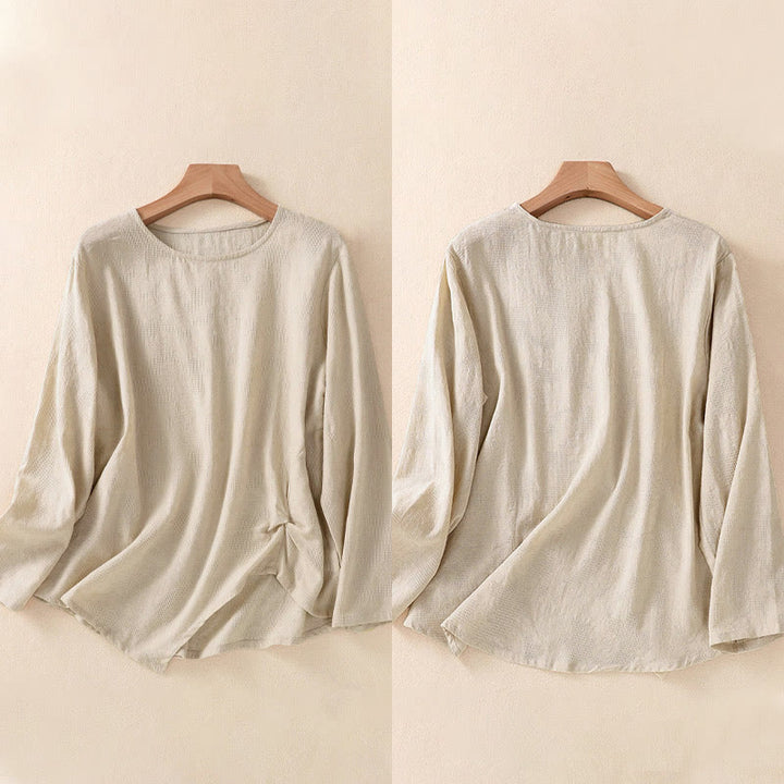 Buddha Stones Jacquard Irregular Hem Pleated Design Women's Long Sleeve Shirt - image 32
