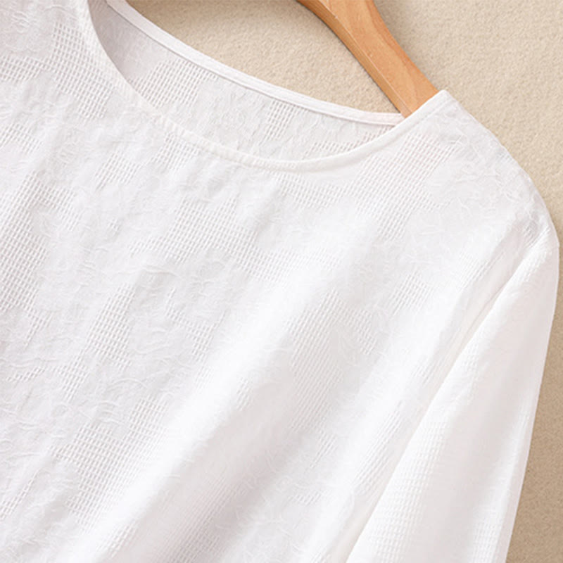 Buddha Stones Jacquard Irregular Hem Pleated Design Women's Cotton Long Sleeve Shirt - image 12