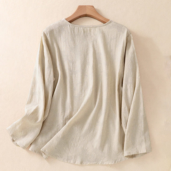 Buddha Stones Jacquard Irregular Hem Pleated Design Women's Cotton Long Sleeve Shirt - image 26