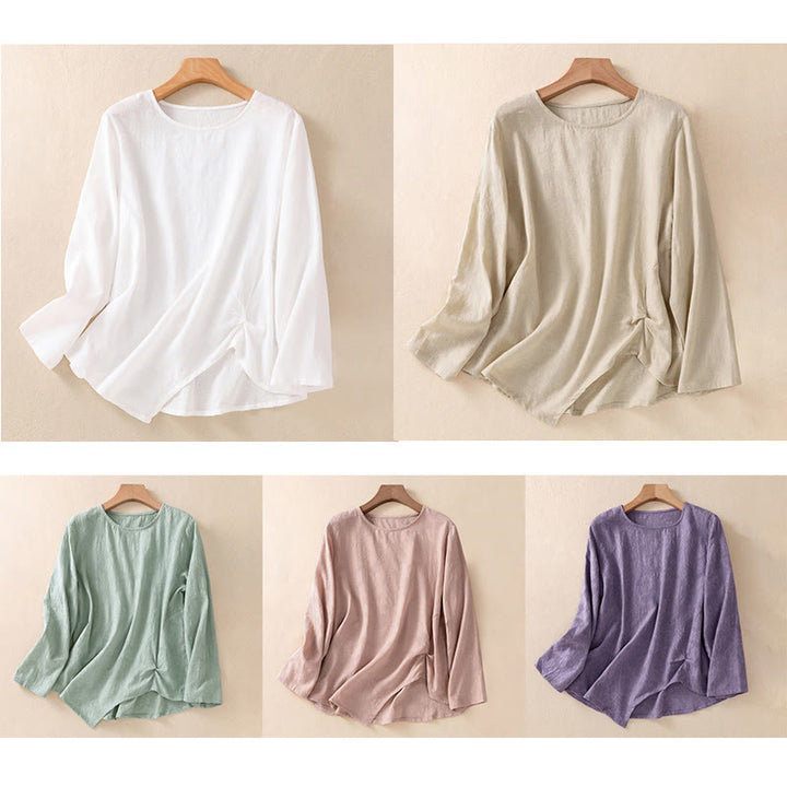 Buddha Stones Jacquard Irregular Hem Pleated Design Women's Cotton Long Sleeve Shirt - image 42