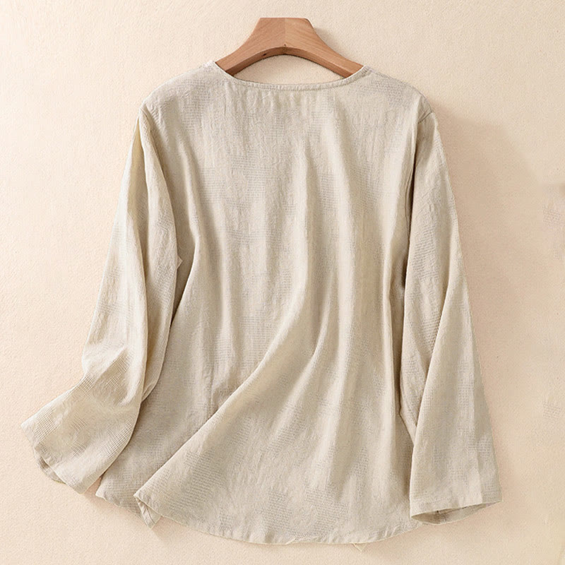 Buddha Stones Jacquard Irregular Hem Pleated Design Women's Long Sleeve Shirt - image 26