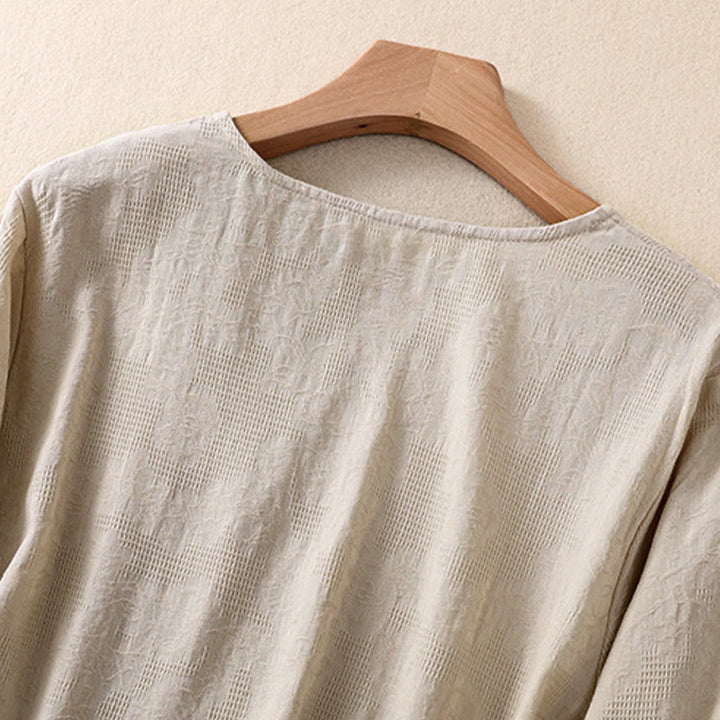 Buddha Stones Jacquard Irregular Hem Pleated Design Women's Cotton Long Sleeve Shirt - image 28