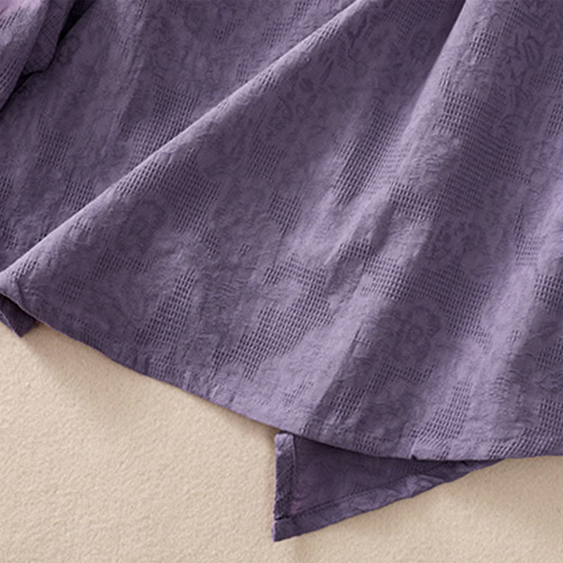 Buddha Stones Jacquard Irregular Hem Pleated Design Women's Cotton Long Sleeve Shirt - image 7