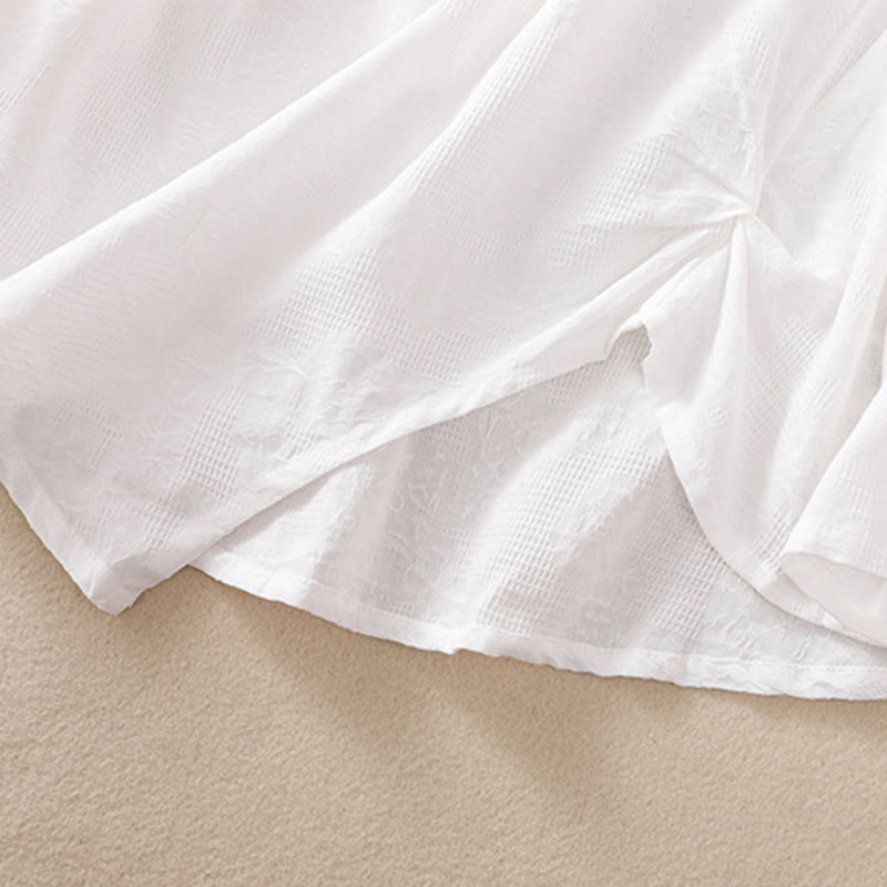 Buddha Stones Jacquard Irregular Hem Pleated Design Women's Cotton Long Sleeve Shirt - image 15