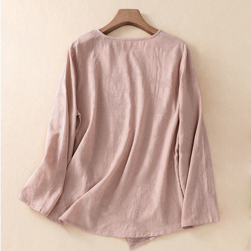 Buddha Stones Jacquard Irregular Hem Pleated Design Women's Cotton Long Sleeve Shirt - image 17
