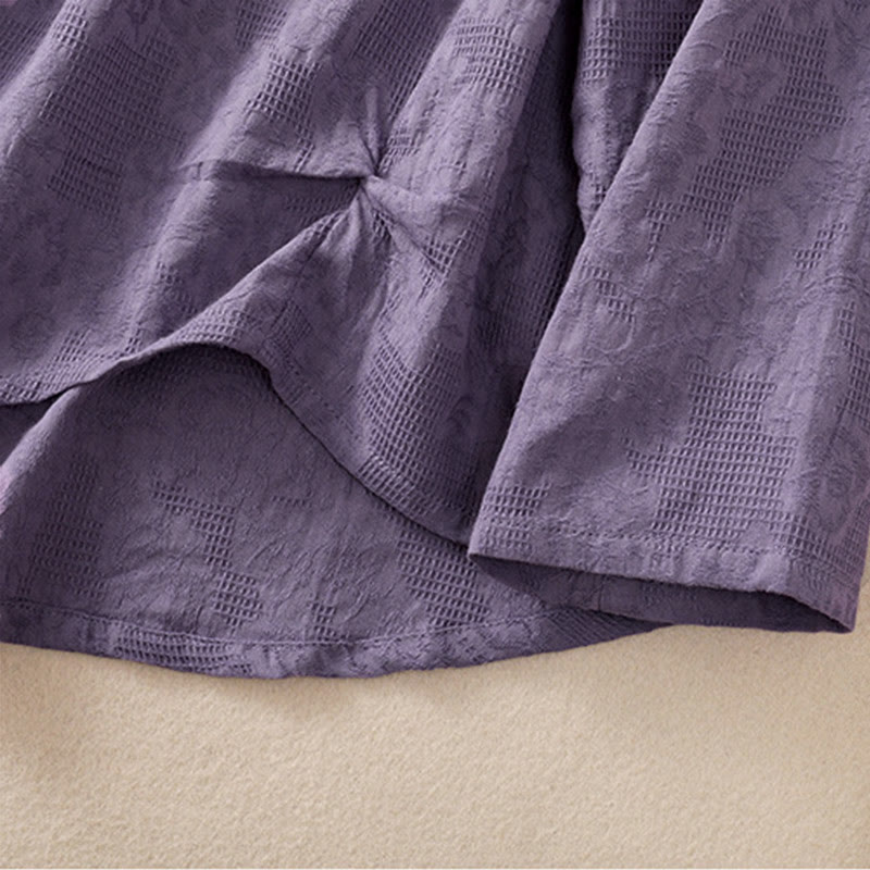 Buddha Stones Jacquard Irregular Hem Pleated Design Women's Cotton Long Sleeve Shirt - image 6