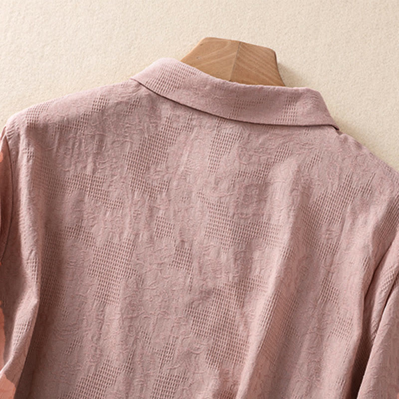 Buddha Stones Fall Embroidery Asymmetrical Design Frog-Button Women's Cotton Long Sleeve Shirt - image 17