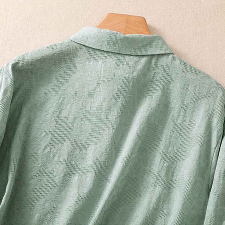 Buddha Stones Fall Embroidery Asymmetrical Design Frog-Button Women's Cotton Long Sleeve Shirt - image 3