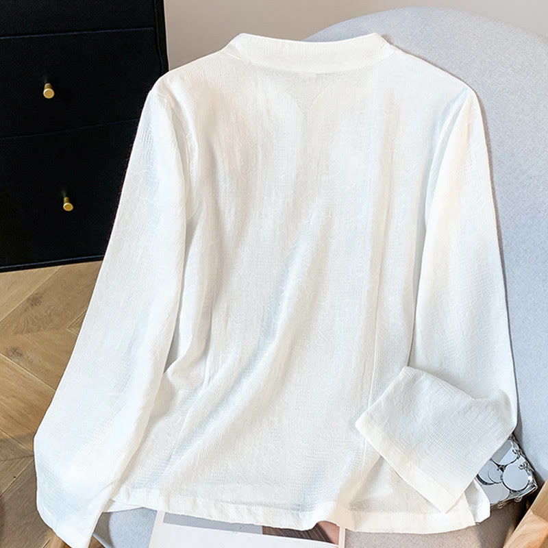 Buddha Stones Commute Jacquard Chinese Frog-Button Mandarin Collar Long Sleeve Women's Shirt - image 11