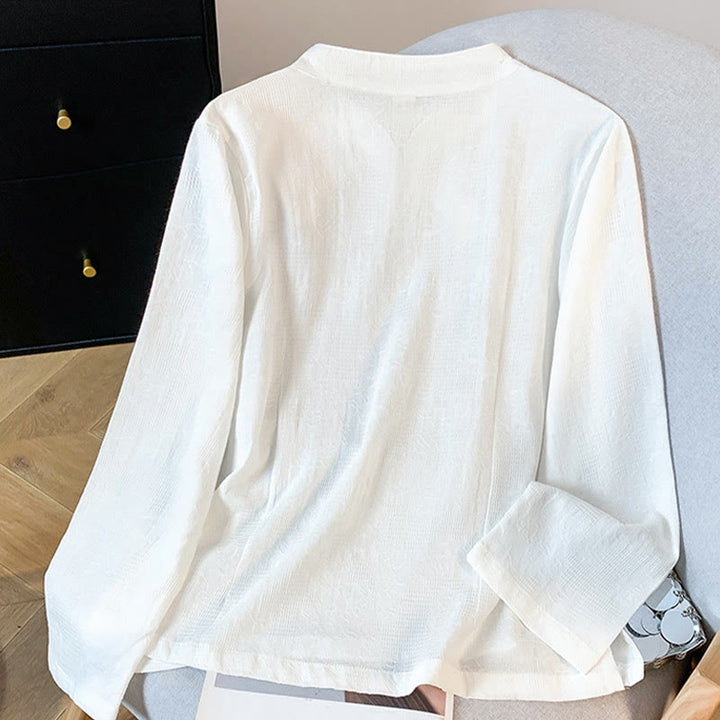 Buddha Stones Commute Jacquard Chinese Frog-Button Mandarin Collar Long Sleeve Women's Shirt - image 11
