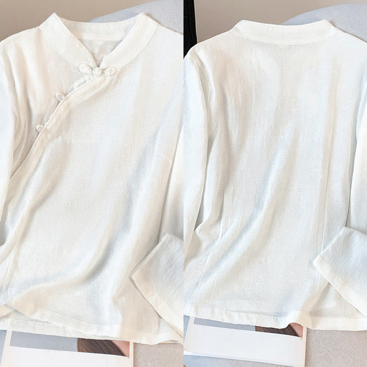 Buddha Stones Commute Jacquard Chinese Frog-Button Mandarin Collar Long Sleeve Women's Shirt - image 18