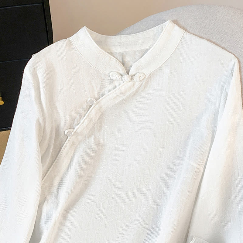 Buddha Stones Commute Jacquard Chinese Frog-Button Mandarin Collar Long Sleeve Women's Shirt - image 13