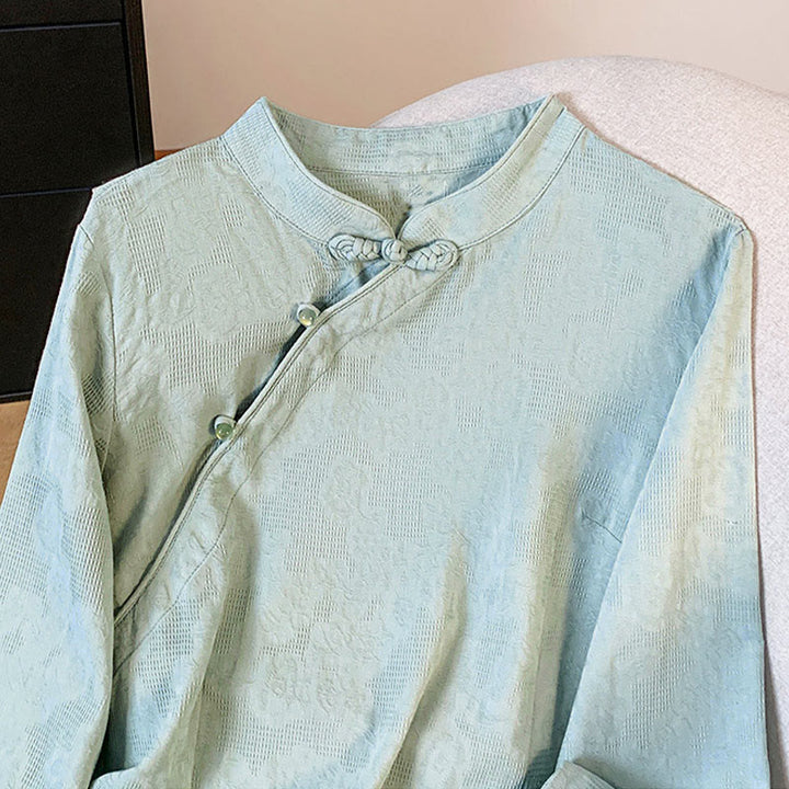 Buddha Stones Commute Jacquard Chinese Frog-Button Mandarin Collar Long Sleeve Women's Shirt - image 3