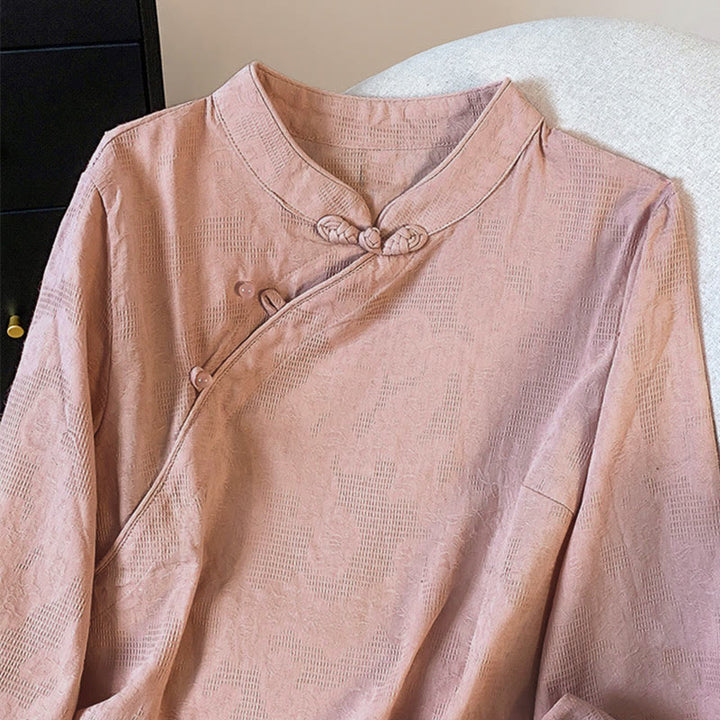 Buddha Stones Commute Jacquard Chinese Frog-Button Mandarin Collar Long Sleeve Women's Shirt - image 23