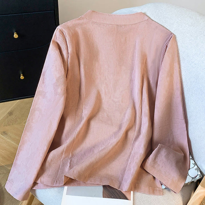 Buddha Stones Commute Jacquard Chinese Frog-Button Mandarin Collar Long Sleeve Women's Shirt - image 21