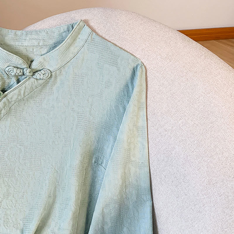 Buddha Stones Commute Jacquard Chinese Frog-Button Mandarin Collar Long Sleeve Women's Shirt - image 6