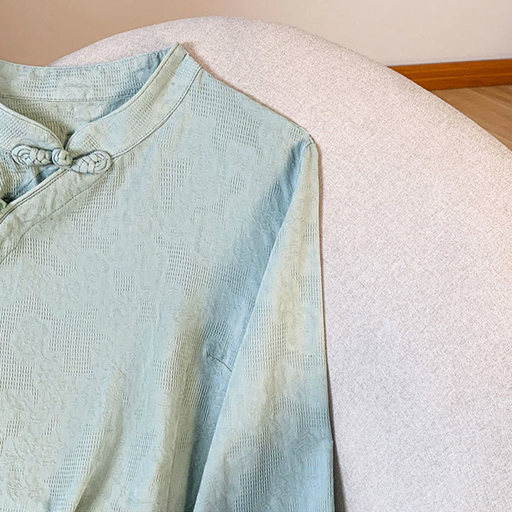 Buddha Stones Commute Jacquard Chinese Frog-Button Mandarin Collar Long Sleeve Women's Shirt - image 6