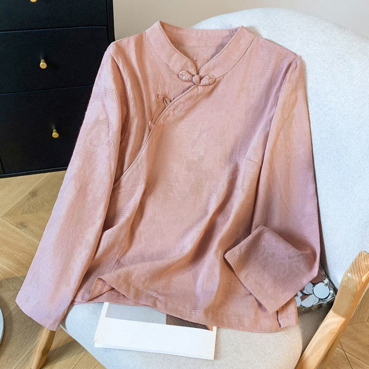 Buddha Stones Commute Jacquard Chinese Frog-Button Mandarin Collar Long Sleeve Women's Shirt - DarkSalmon - US8-10，UK/AU12-14，EU40-42 (2XL) - image 20