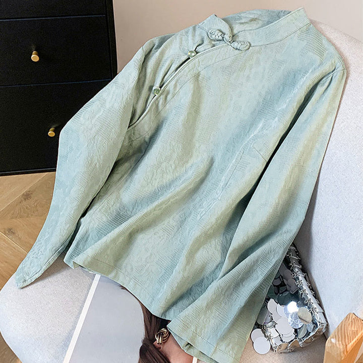 Buddha Stones Commute Jacquard Chinese Frog-Button Mandarin Collar Long Sleeve Women's Shirt - image 2