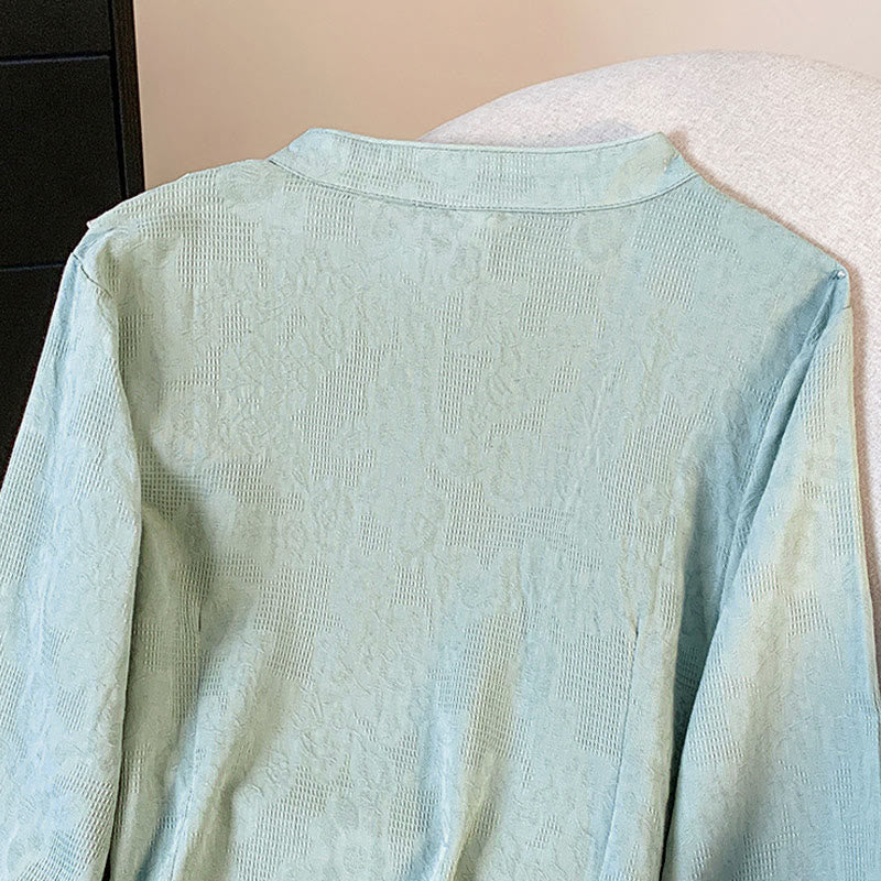 Buddha Stones Commute Jacquard Chinese Frog-Button Mandarin Collar Long Sleeve Women's Shirt - image 4