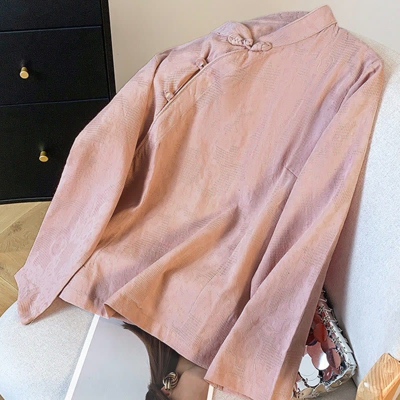 Buddha Stones Commute Jacquard Chinese Frog-Button Mandarin Collar Long Sleeve Women's Shirt - image 22