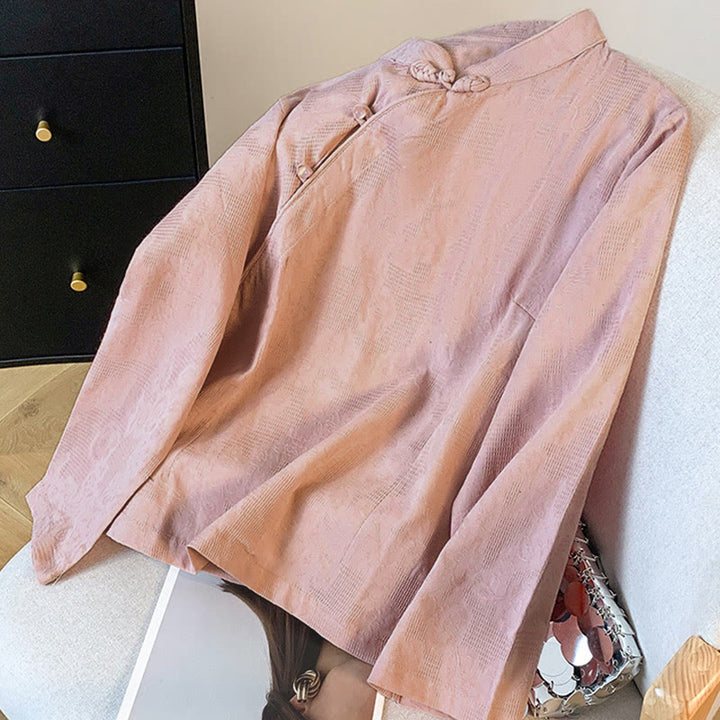 Buddha Stones Commute Jacquard Chinese Frog-Button Mandarin Collar Long Sleeve Women's Shirt - image 22