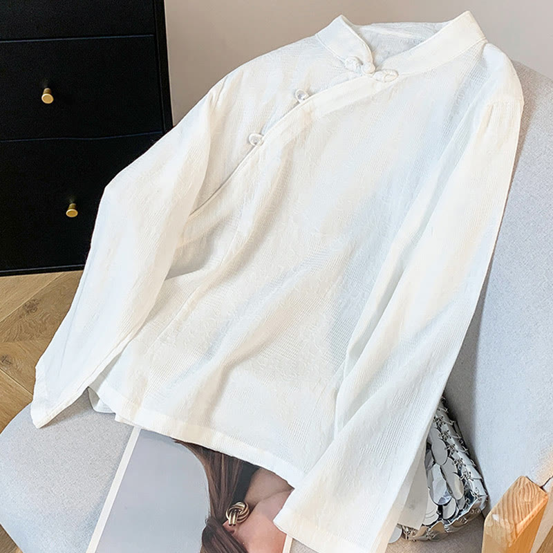 Buddha Stones Commute Jacquard Chinese Frog-Button Mandarin Collar Long Sleeve Women's Shirt - image 12