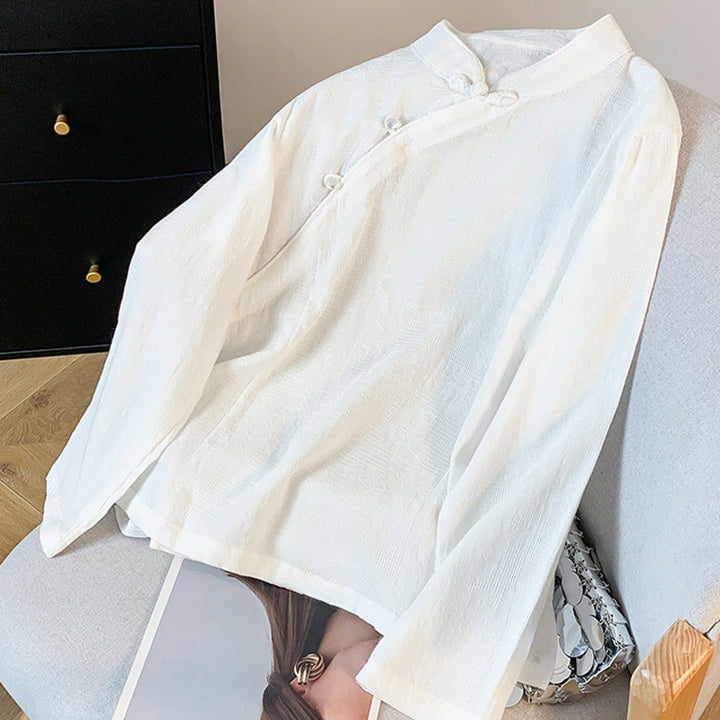 Buddha Stones Commute Jacquard Chinese Frog-Button Mandarin Collar Long Sleeve Women's Shirt - image 12