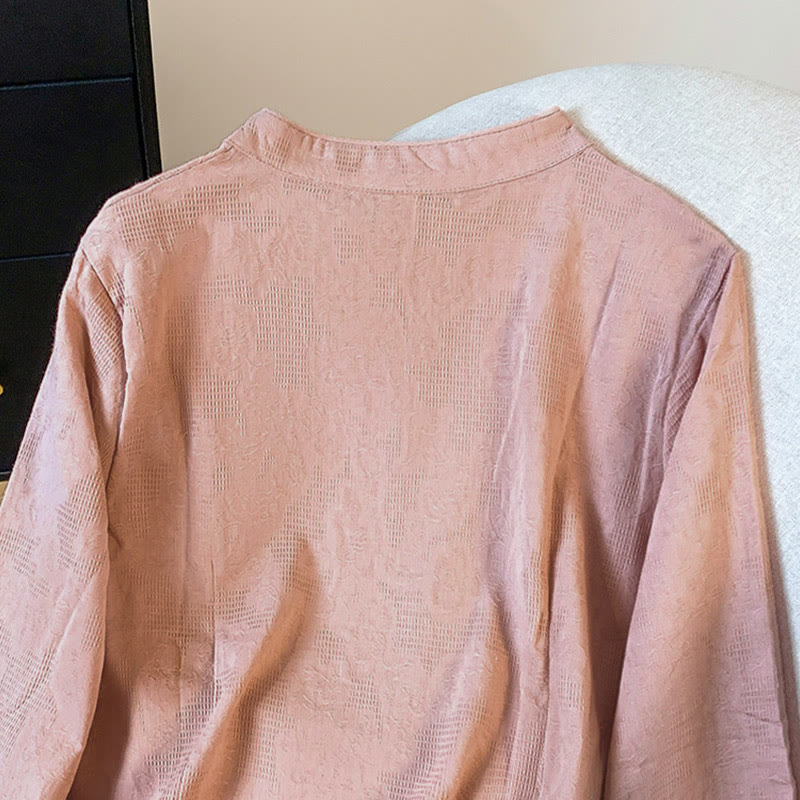 Buddha Stones Commute Jacquard Chinese Frog-Button Mandarin Collar Long Sleeve Women's Cotton Shirt - image 24