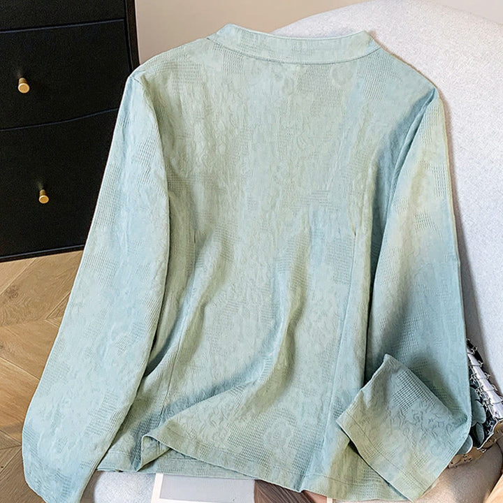 Buddha Stones Commute Jacquard Chinese Frog-Button Mandarin Collar Long Sleeve Women's Shirt - image 1