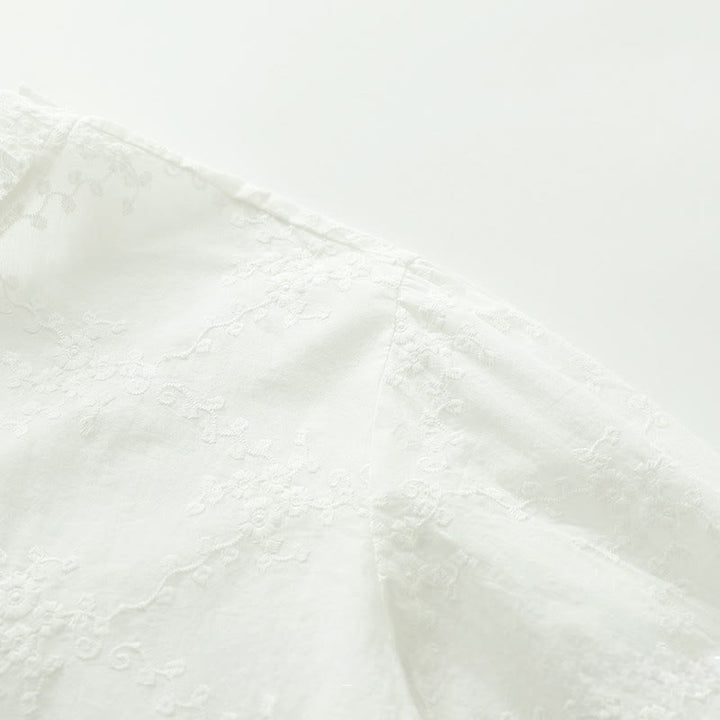 Buddha Stones Fall Ruffled Collar Embroidered Relief Flower Buttons Women's Cotton Long Sleeve Shirt - image 7