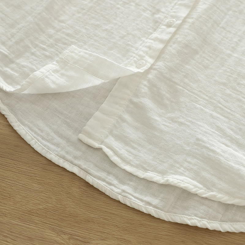 Buddha Stones Fall White Colorful Floral Embroidery Buttons Women's Cotton Long Sleeve Shirt - image 12