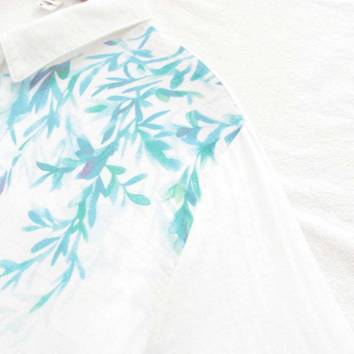 Buddha Stones Fall White Green Grass Buttons Women's Cotton Long Sleeve Shirt - image 9