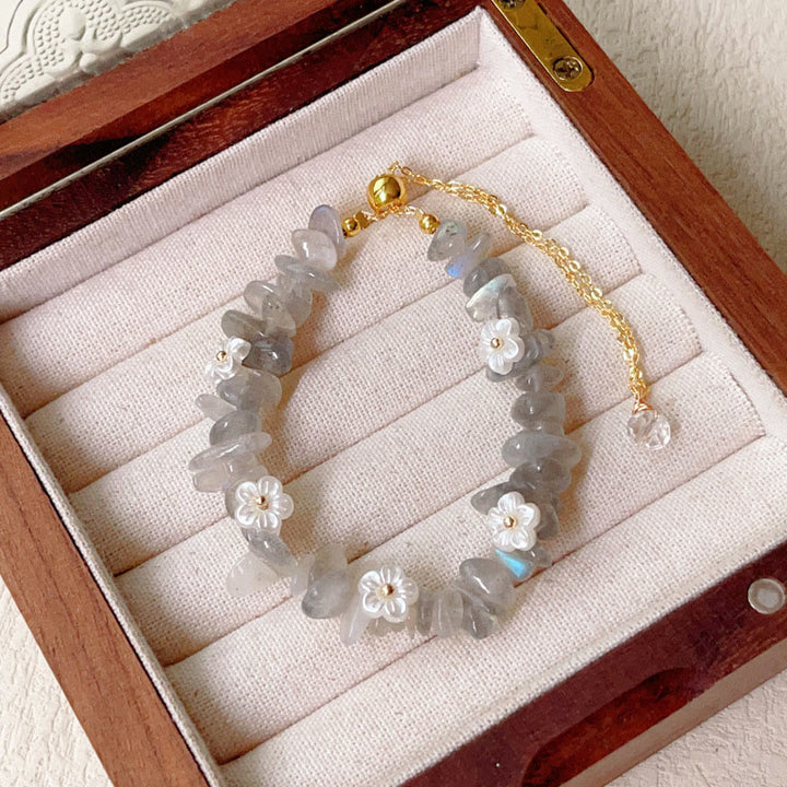 Buddha Stones Irregular Crystal Flower Design Amethyst White Crystal Balance Bracelet - Grey Moonstone(Wrist Circumference: 15-19cm) - image 5