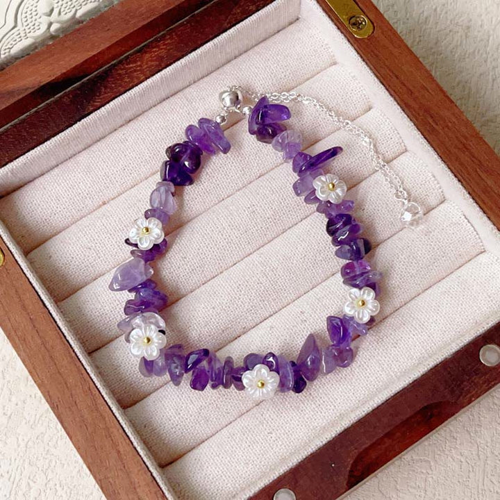 Buddha Stones Irregular Crystal Flower Design Amethyst White Crystal Balance Bracelet - Amethyst(Wrist Circumference: 15-19cm) - image 0